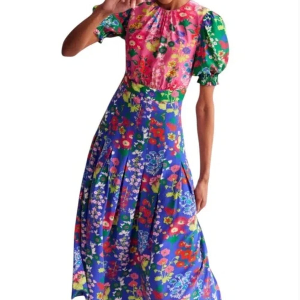 Boden Liv Floral Pleat Detail Midi Dress Size 4